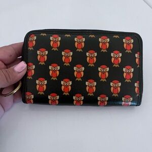 Fossil Black Wallet with Red Owl Design
